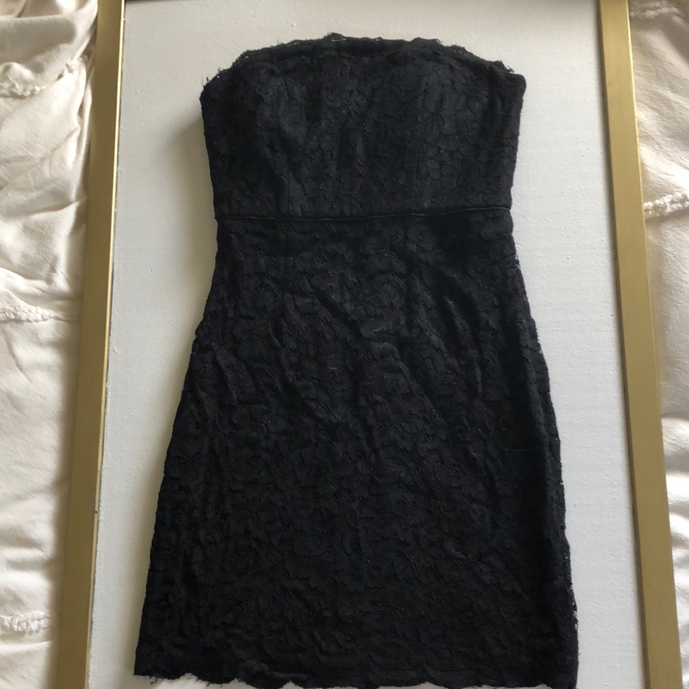 Diane Von Furstenburg Black lace Strapless dress.